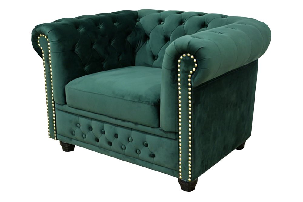 Barocker Sessel CHESTERFIELD flaschengrün Samt Federkern mit Knopfheftung