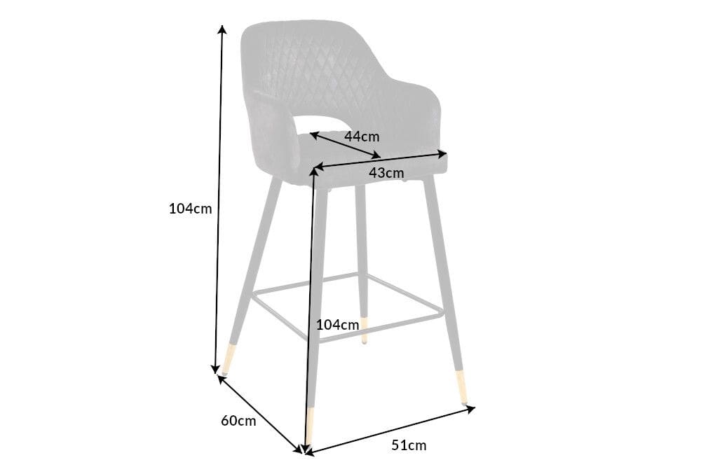 Design Barhocker PARIS grau Samt mit Lehne Metall schwarz gold Ziersteppung