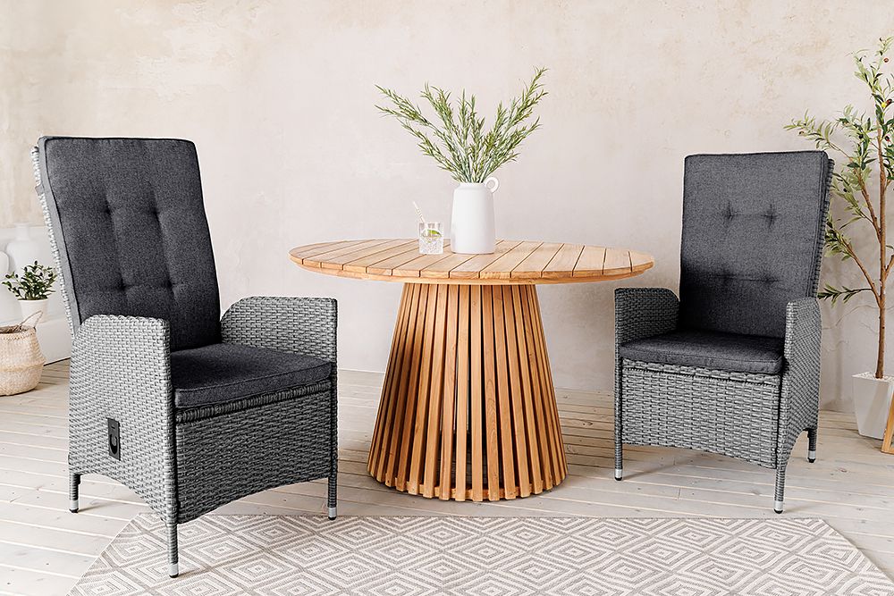 Outdoor Gartenstuhl SYLT grau Polyrattan Hochlehner mit Armlehne verstellbar wetterfest