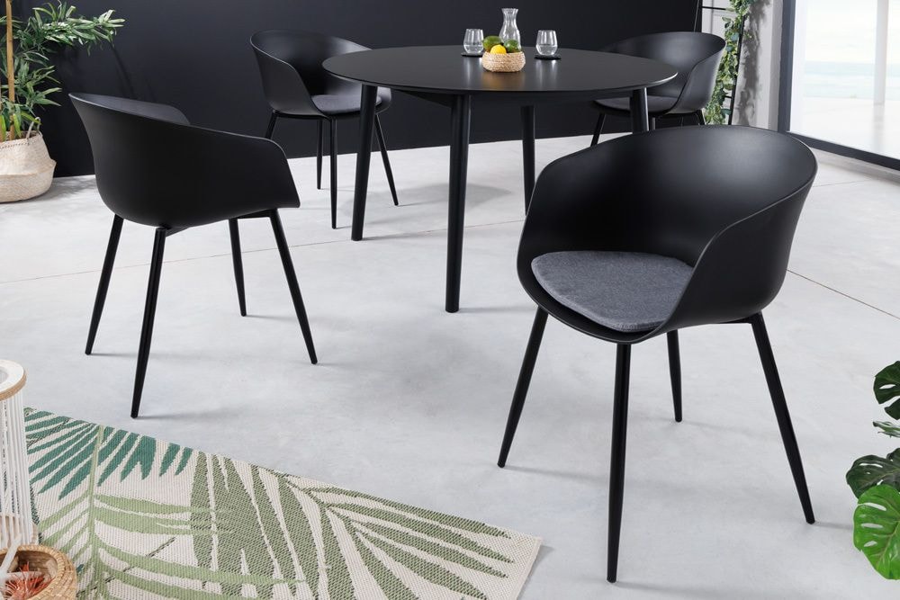 Moderner Stuhl DESIGNO schwarz Kunststoff Gartenstuhl mit Armlehnen Indoor Outdoor
