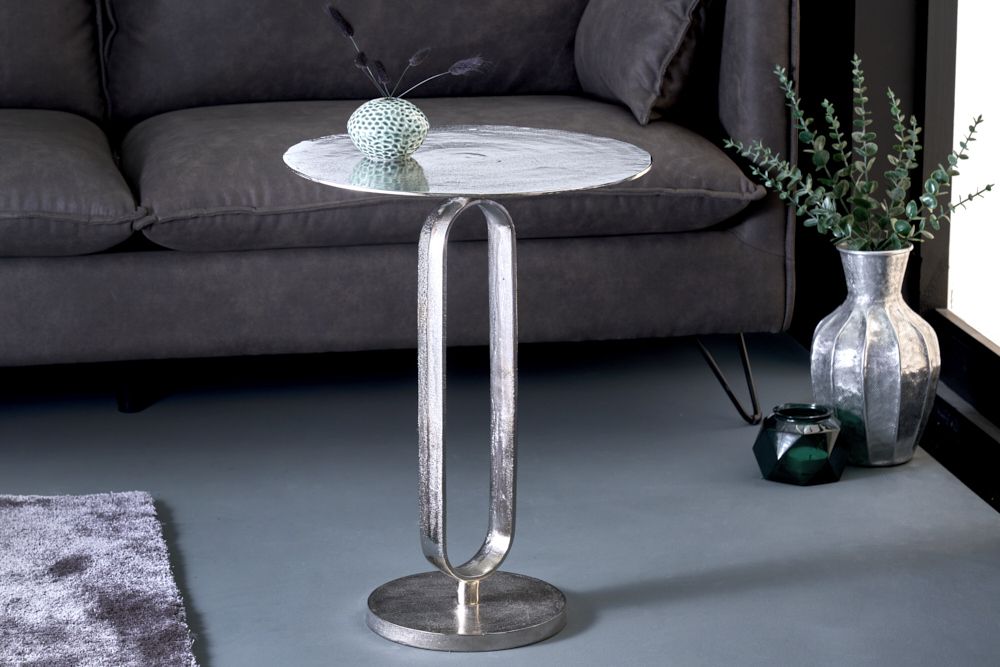 Runder Beistelltisch ELEGANCE 60cm silber Metall Aluminium handmade