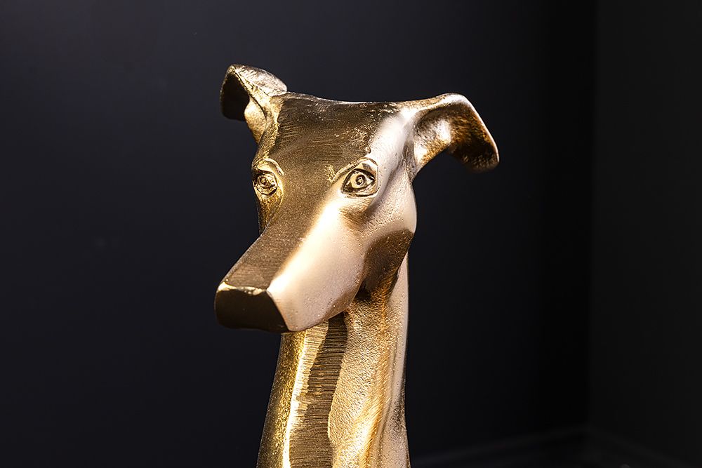 Design Skulptur GREYHOUND 70cm gold Metall Aluminium Windhund Figur