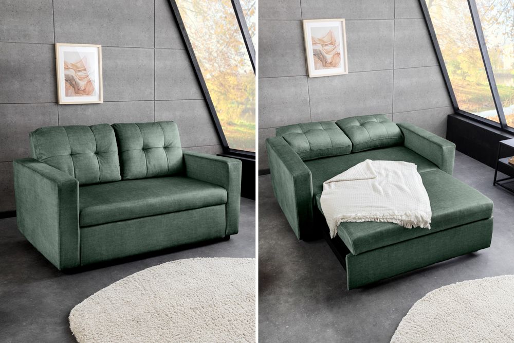 Sofa mit Schlaffunktion SMART moosgrün hochwertiger Vogue Seiden Samtstoff