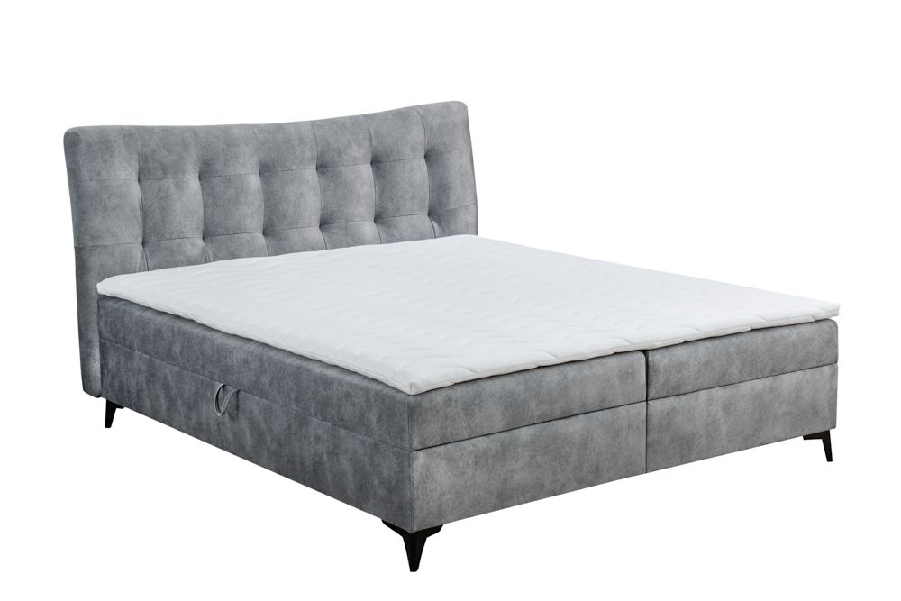 Design Boxbett DECADENCIA 180x200cm silbergrau Samt mit Stauraum Matratze Topper