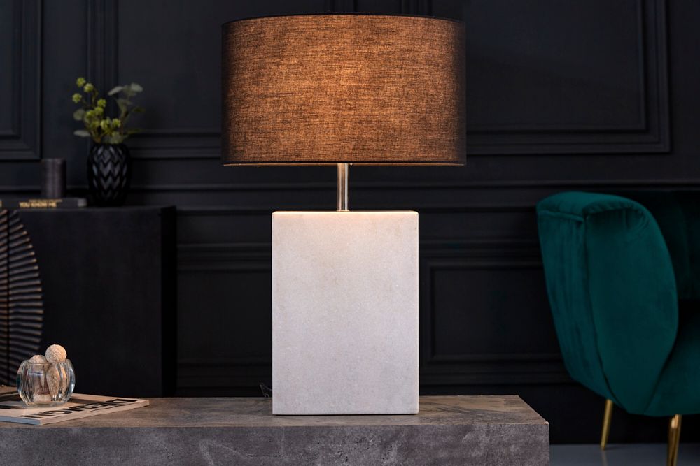 Design Tischlampe NOBLE 55cm weiß Marmorfuß Stoffschirm