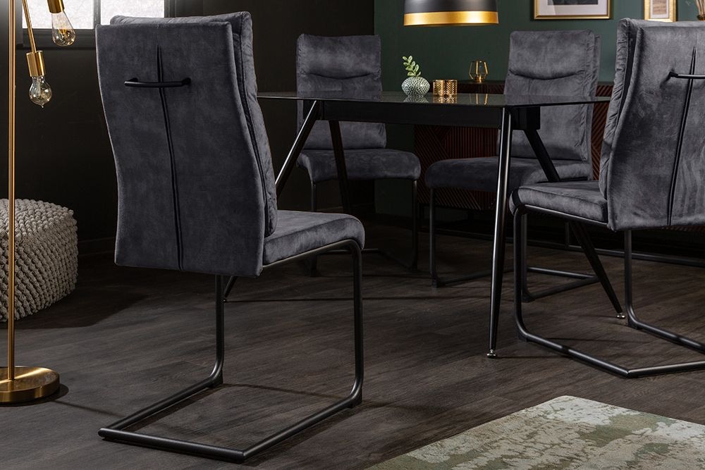 Moderner Freischwinger Stuhl COMFORT grau Samt mit Komfortgriff