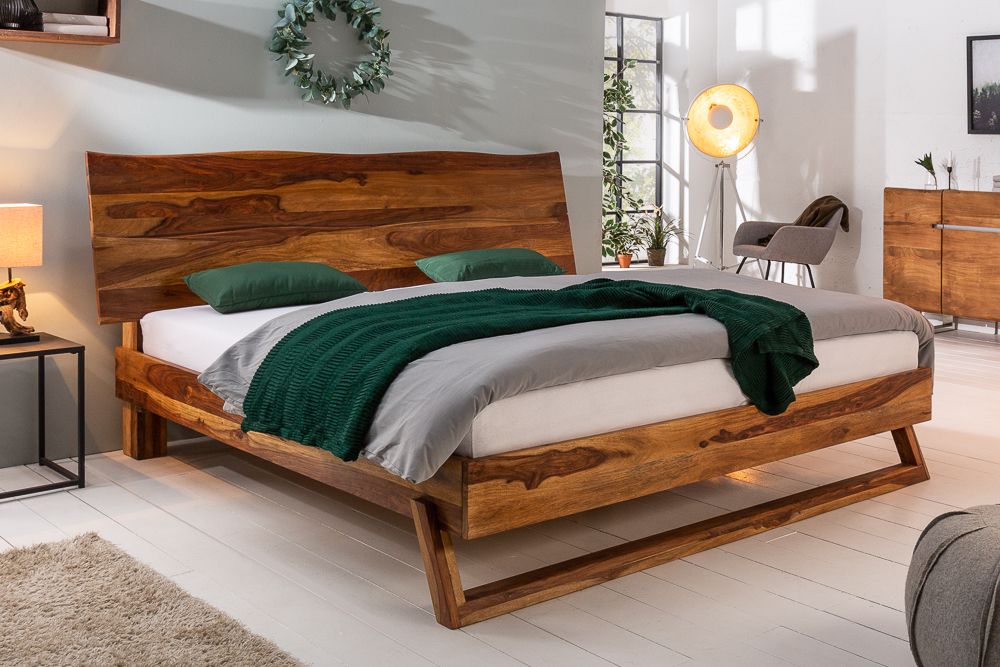 Massives Baumstamm Bett AMAZONAS 180x200cm braun Sheeshamholz stone finish