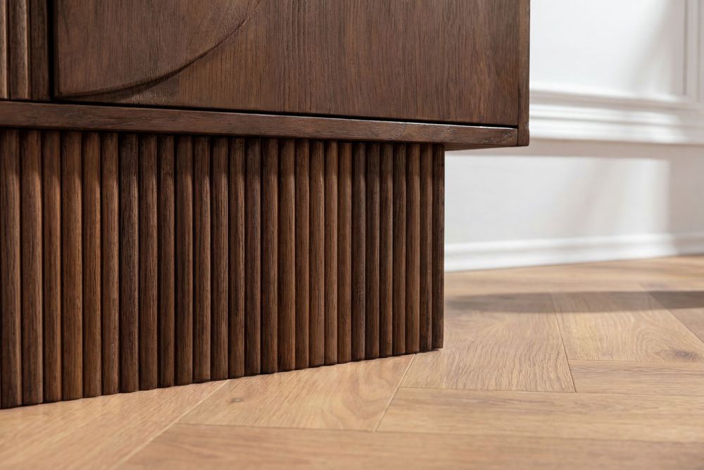Massiver Barschrank ART DECO 140cm braun Mangoholz 3D-Front Highboard Flaschenregal