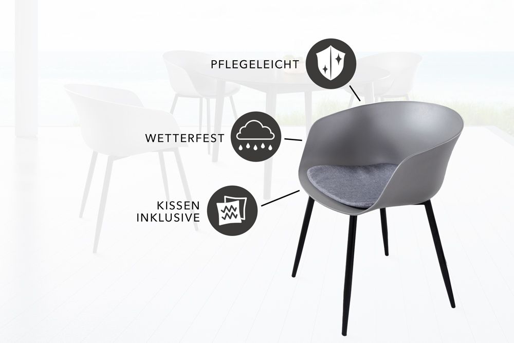 Moderner Stuhl DESIGNO grau Kunststoff Gartenstuhl mit Armlehnen Indoor Outdoor