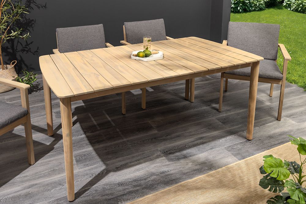 Wetterfester Gartentisch KOPENHAGEN 160cm natur Akazie Massivholz Bootsform Outdoor