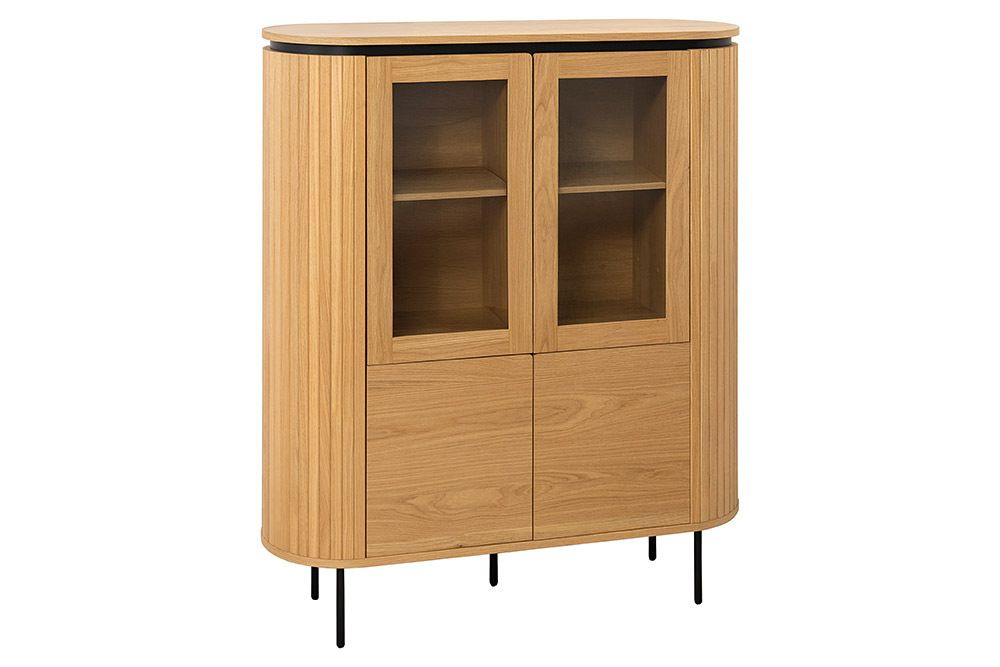 Modernes Highboard ATELIER 140cm natur Eiche schwarz Metall sechs Fächer