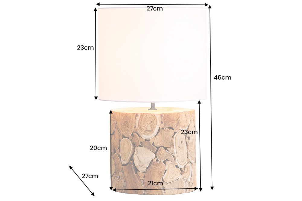 Design Tischlampe PURE NATURE 45cm natur handmade Eisenholz Baumwollschirm weiß