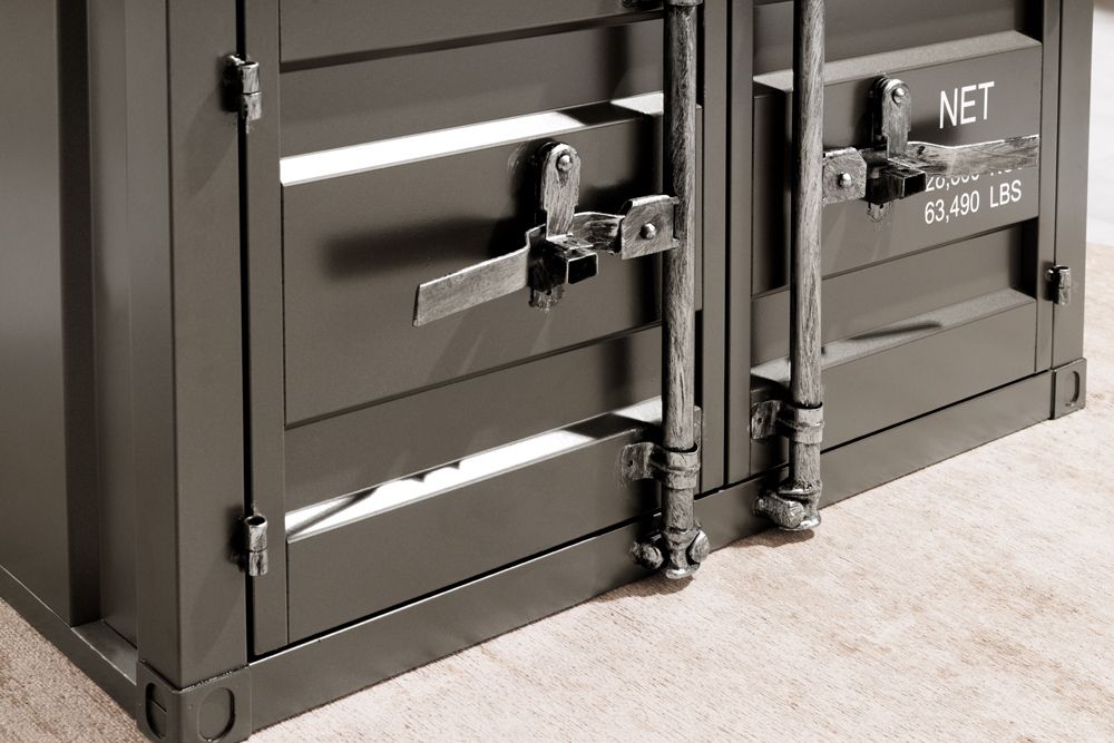 Container-Schrank GLOBETROTTER 80cm anthrazit Metall Couchtisch mit Flügeltüren Kommode