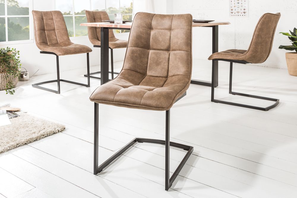 Design Freischwinger Stuhl MIAMI taupe antik Microfaser Metallgestell matt schwarz