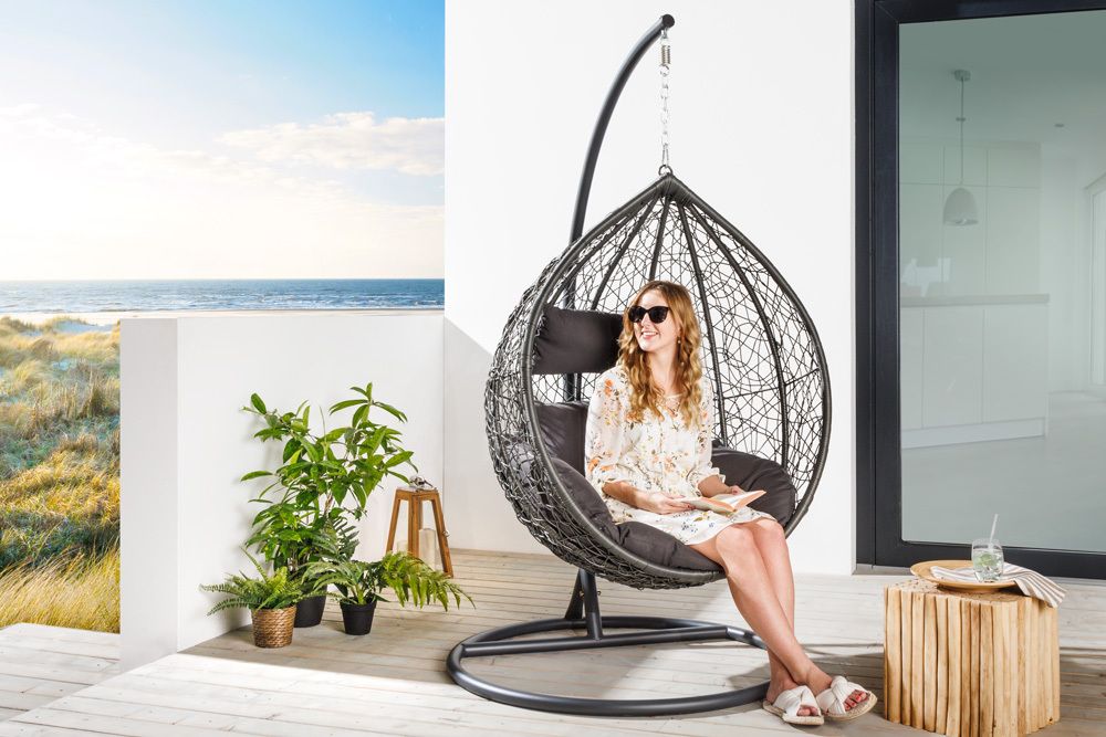 In- und Outdoor Hängesessel LOFT anthrazit grau Gartenstuhl inklusive Kissen wetterfest