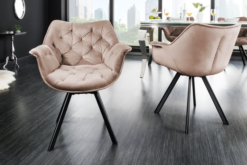 Drehbarer Stuhl THE DUTCH COMFORT greige Samt mit Armlehnen Modern Design
