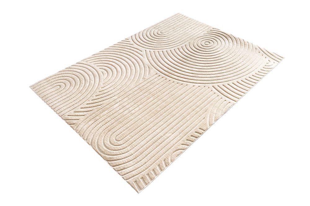 3D strukturierter Kurzflor Teppich ART DECO 230x160cm beige Hoch-Tief-Effekt