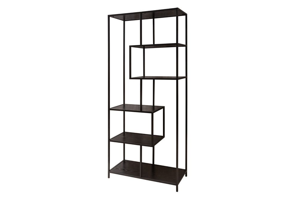 Industrial Bücherregal SLIM LINE 185cm Esche schwarz sechs Regalböden