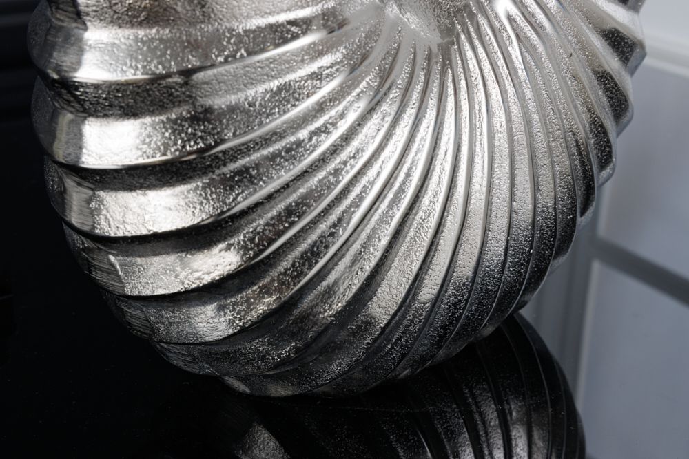 Design Tischlampe SHELL 60cm silber schwarz Metall Stoffschirm maritim