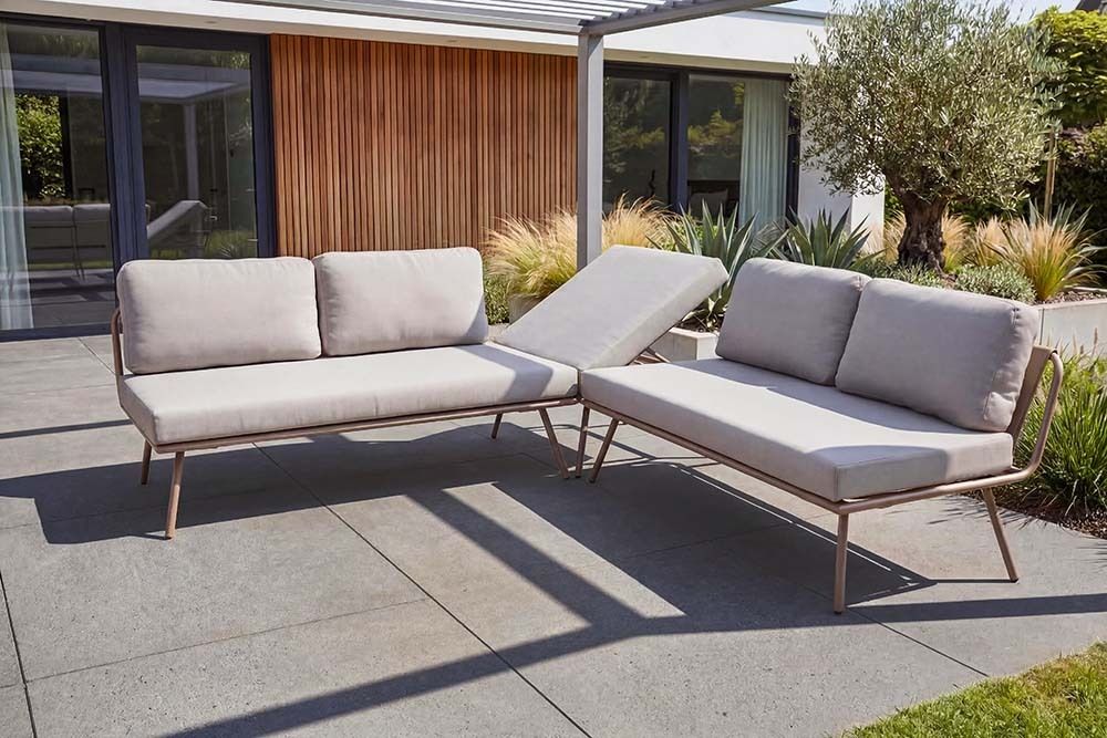 Outdoor Lounge Sitzgruppe MOBILE MODULAR greige mit Tisch wetterfest