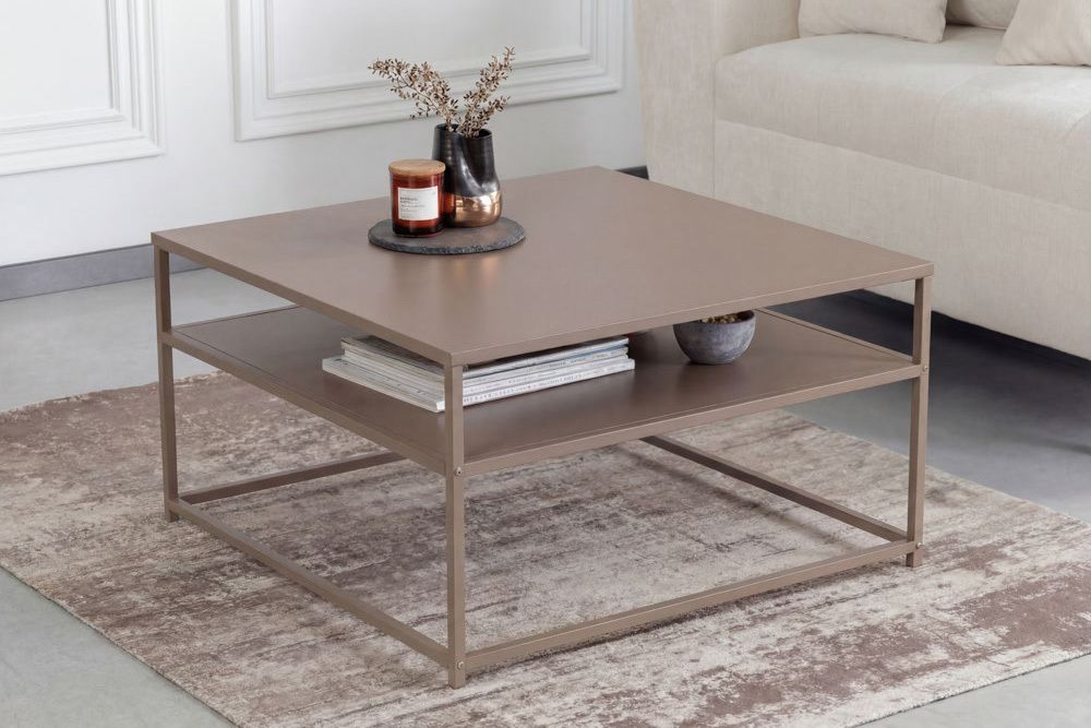 Moderner Couchtisch DURA STEEL 70cm greige Metall mit Ablagefach