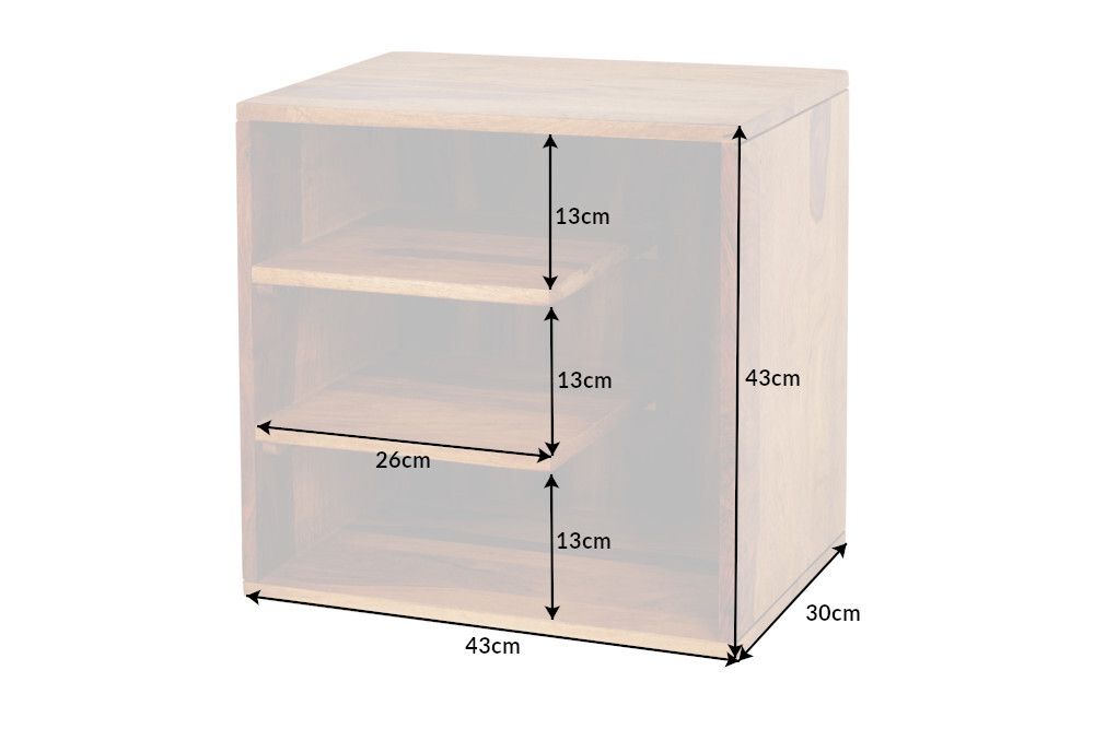 Massivholz Beistelltisch CUBUS 45cm braun Sheesham stone finish Regal Nachttisch