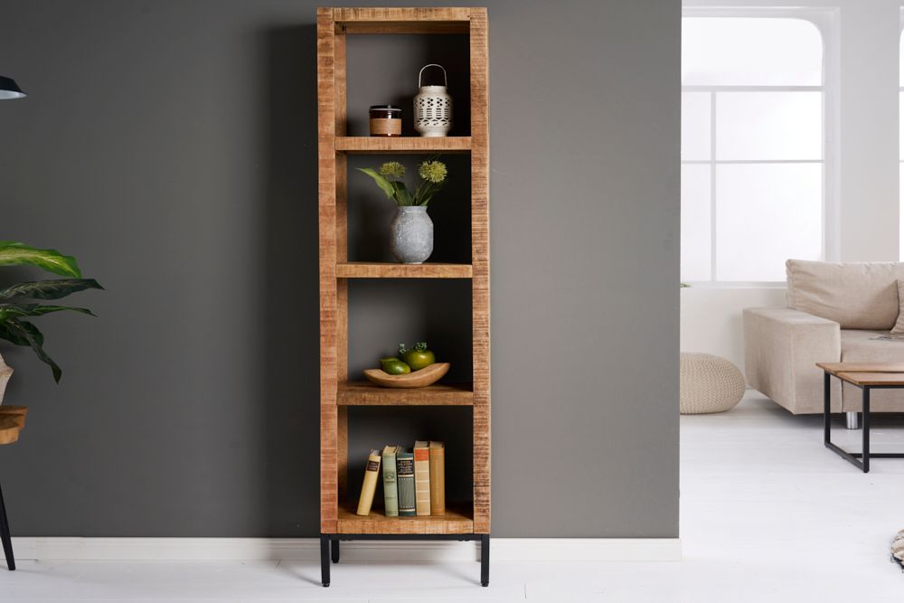 Massives Regal IRON CRAFT 176cm Mangoholz Bücherregal vier Fächer Industrial Design