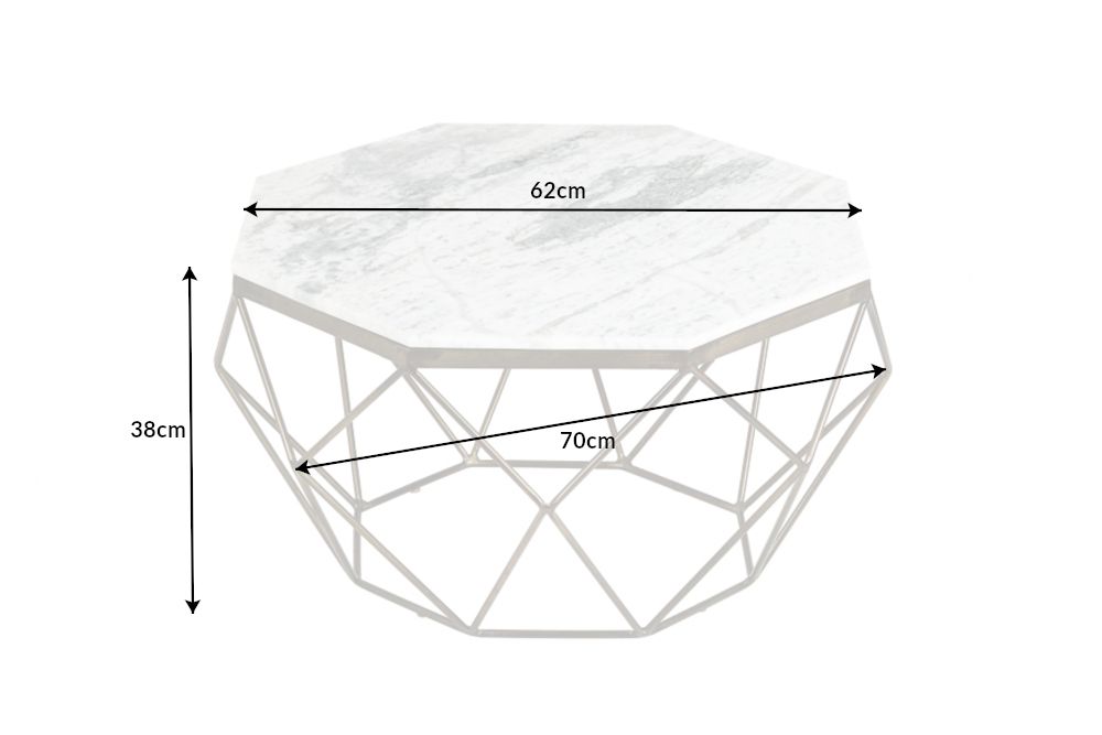 Eleganter Couchtisch DIAMOND 70cm weiß messing mit Marmorplatte
