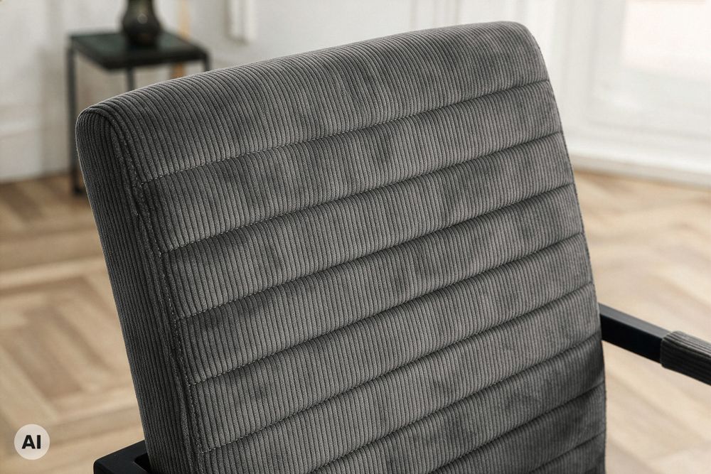 Industrial Freischwinger LOFT grau Cord schwarz Eisen mit Armlehne