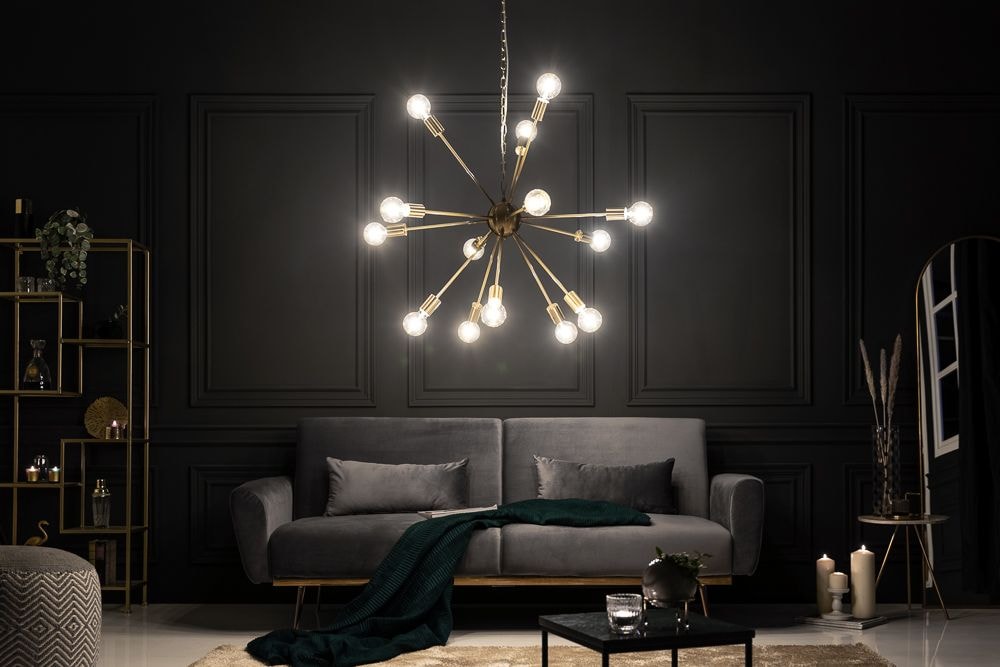 Elegante Hängelampe SPUTNIK 87cm gold mit 14 Leuchtarmen