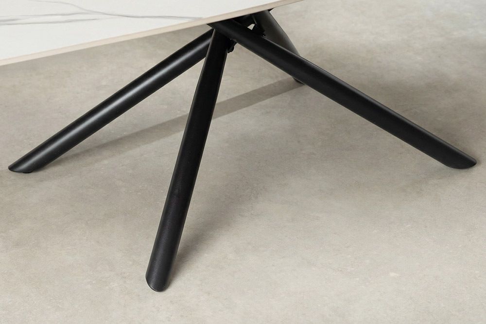 Design Couchtisch OSAKA 110cm weiß Keramik schwarz Sterngestell Metall