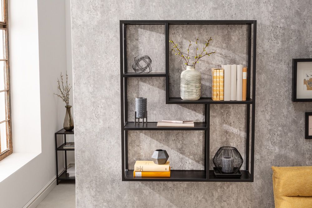 Industrial Wandregal SLIM LINE 90cm Esche schwarz fünf Regalböden