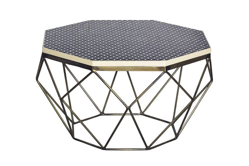 Couchtisch DIAMOND 70cm schwarz weiß messing Mosaik Kunsthandwerk
