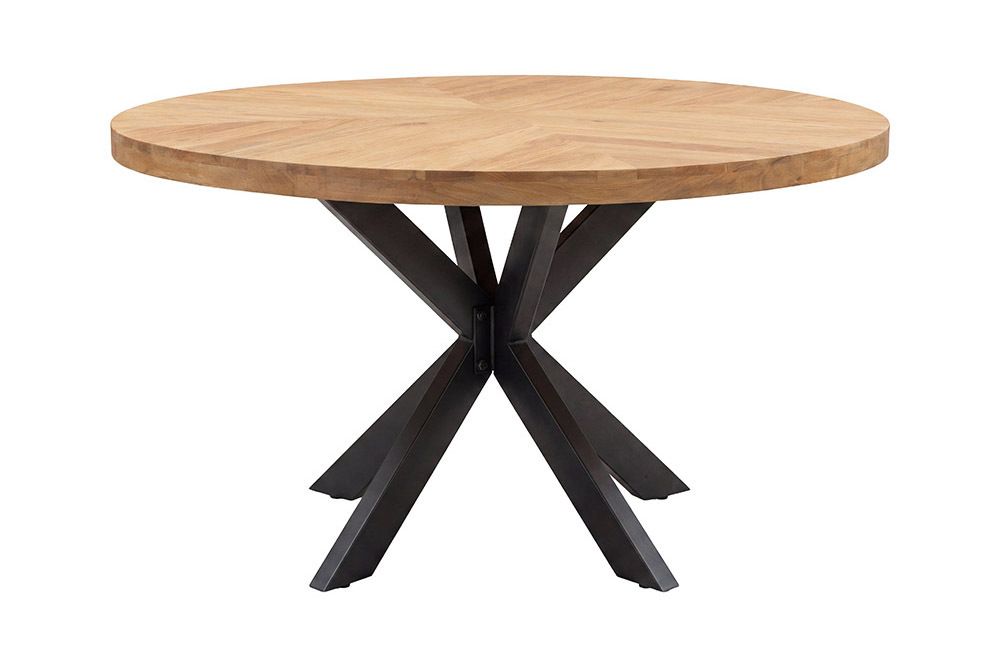 Runder Esstisch INFINITY HOME 120cm natur cream finish Mangoholz Parkett schwarz