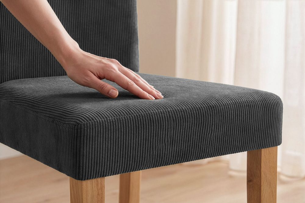Design Stuhl GENUA grau Cord mit Massivholz-Beinen
