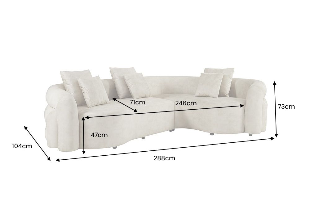 Retro Wohnlandschaft VOGUE 290cm beige Samt XXL-Sofa organische Form inkl. Kissen