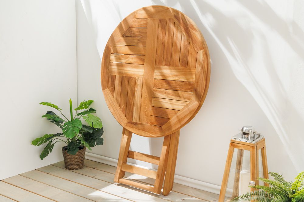 Massiver Gartentisch EMPIRE TEAK 70cm natur Teakholz rund klappbar Balkontisch Outdoor