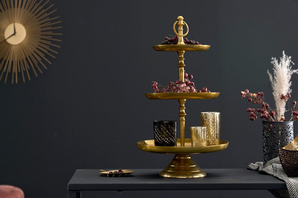 Etagere ORIENT 50cm gold im Hammerschlag Design mit drei Etagen