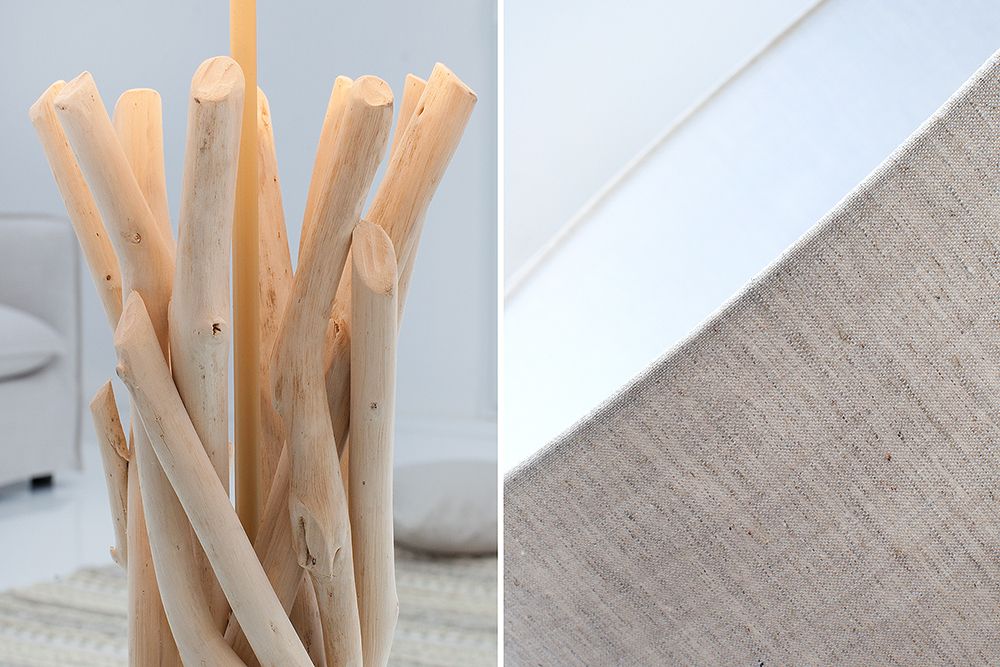 Design Treibholz Tischleuchte WILD NATURE 62cm sand mit Leinenschirm