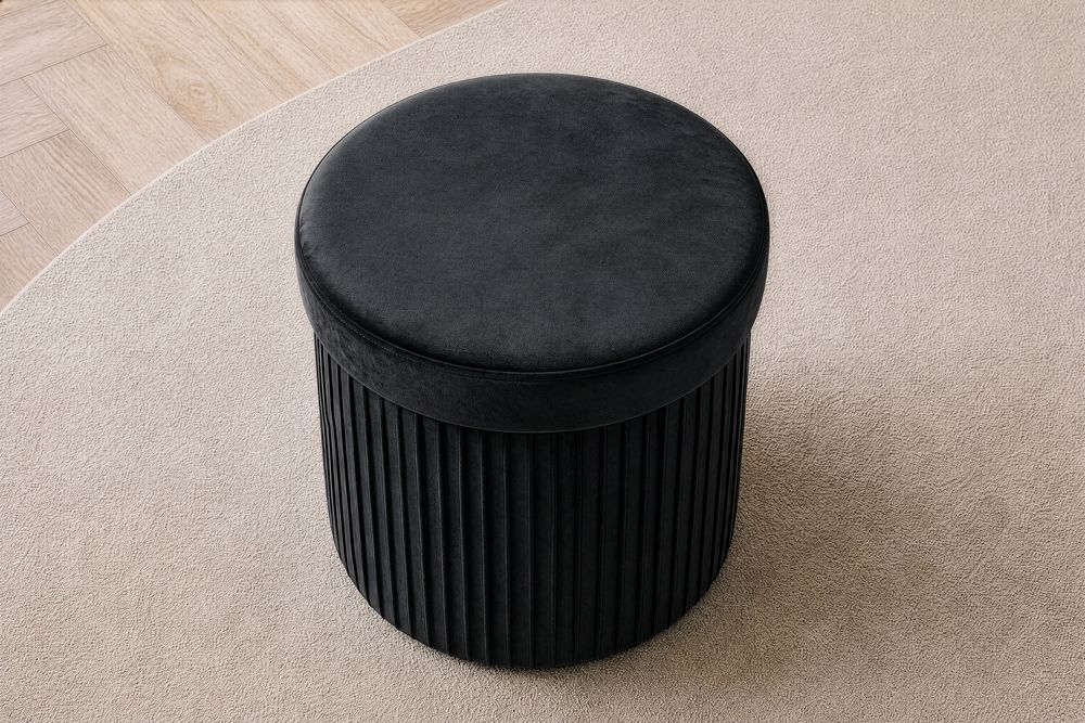 Runder Hocker ÉLAN 40cm schwarz Samt faltbar mit Stauraum