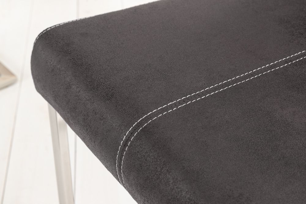 Freischwinger Stuhl SAMSON vintage grau Edelstahlrahmen mit Komfortgriff