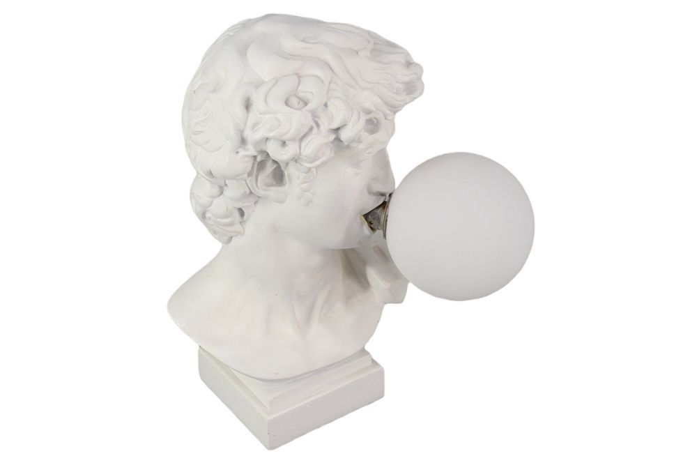 Handgefertigte Tischlampe DAVID 30cm weiß Büste mit Lampenkugel