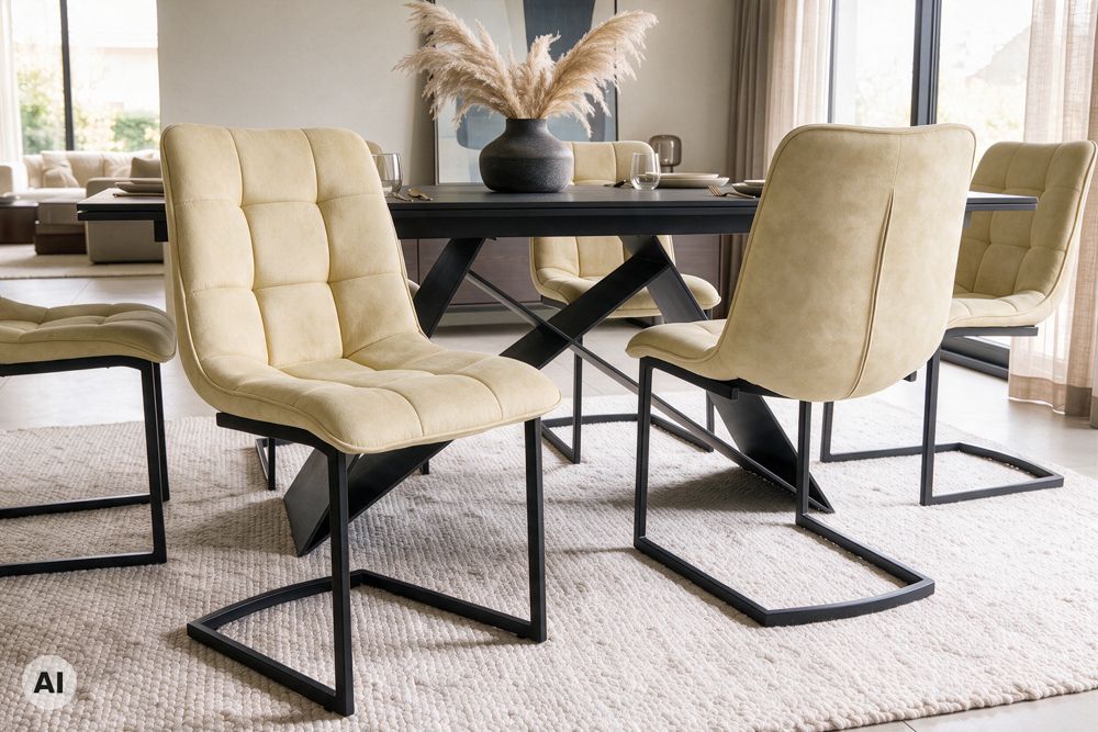 Freischwinger Stuhl MIAMI beige antik Microfaser matt schwarz Metallgestell