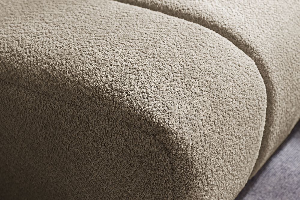 Moderner Hocker ADLON 100cm champagner greige Bouclé Federkern Fußhocker Sitzhocker