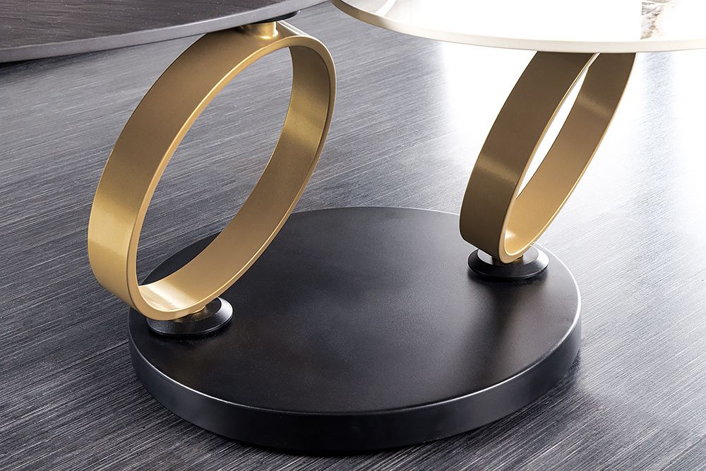 Design Couchtisch DANCING RINGS schwarz rund drehbar Pandora Keramik schwarz Metall