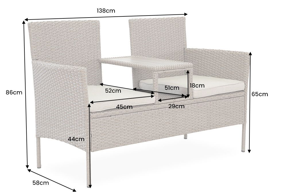Moderne Gartenbank PORTOFINO 140cm natur beige Polyrattan Sitzbank mit Tisch wetterfest