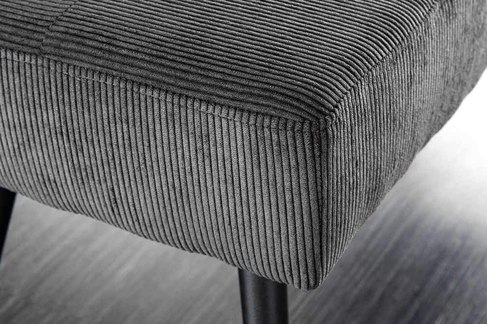 Design Sitzbank BOUTIQUE 100cm dunkelgrau Cord schwarze Metallbeine