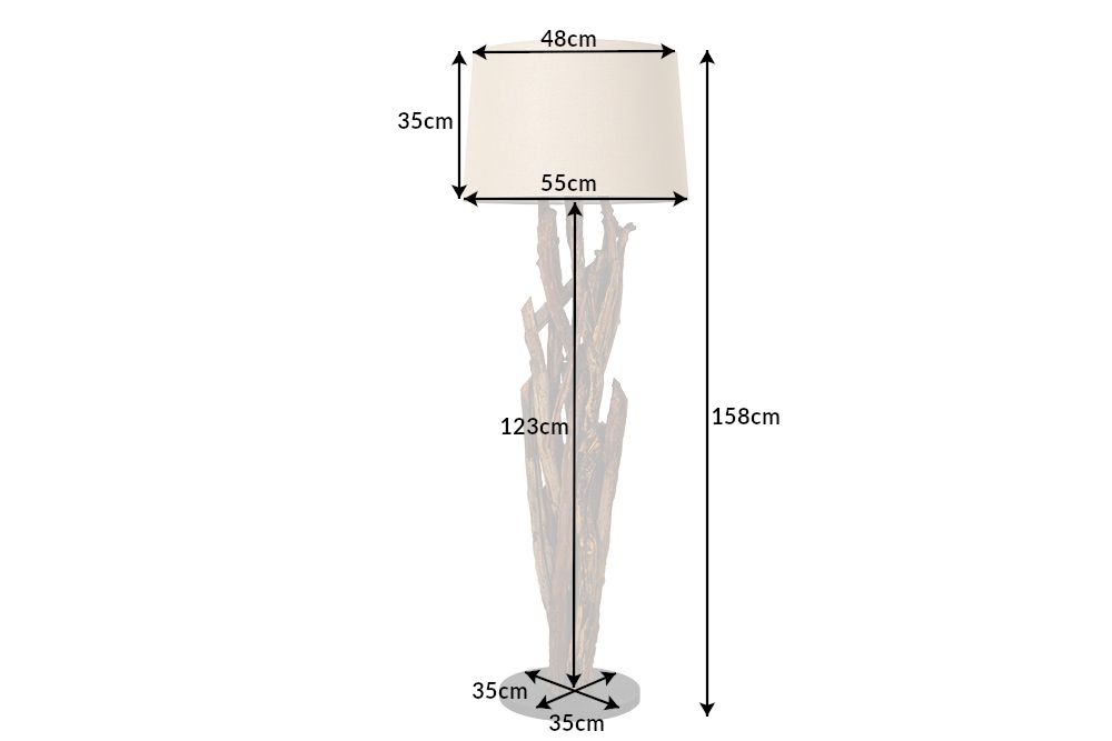 Handgefertigte Stehlampe WILD NATURE 158cm natur Treibholz Stehleuchte Leinenschirm