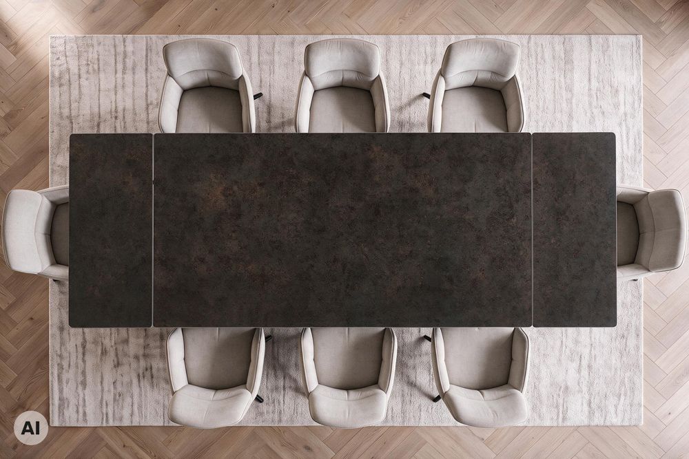 Design Esstisch DIAMOND 180-260cm rost Keramik Metallgestell bronze