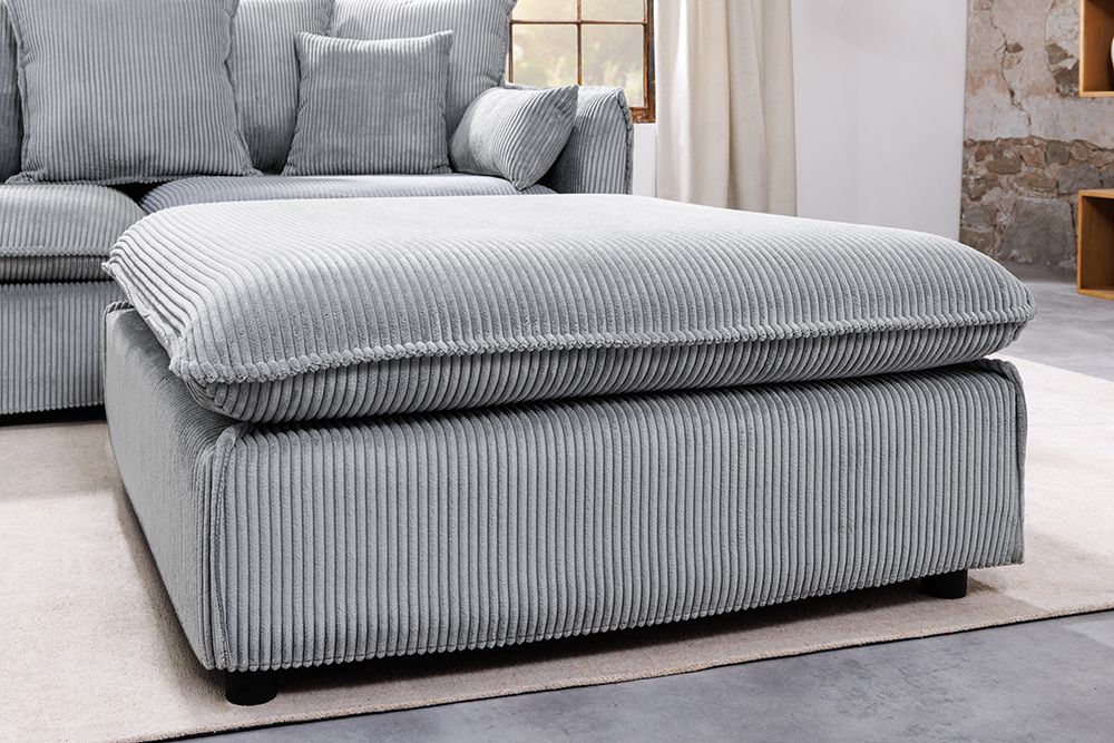 Großer Sitzhocker HEAVEN 100cm hellgrau Cord Federkern Sofahocker abnehmbarer Bezug